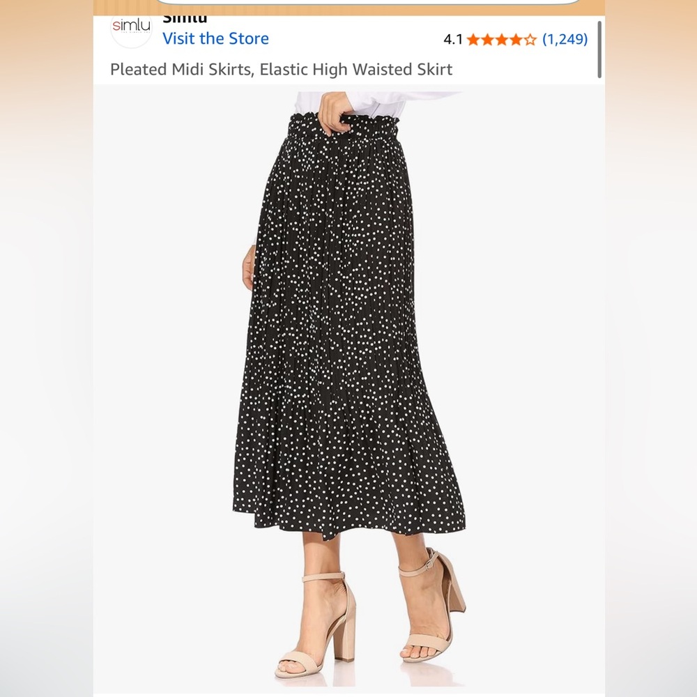 Simlu Black and White Polka Dot Pleated Skirt
